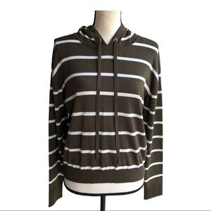 The Slope Brooklyn Ny Womens Hooded Sweater Olive White Stripe‎ Long Slee…